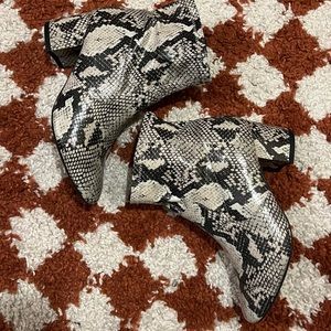 Time and Tru snakeskin memory foam heeled booties